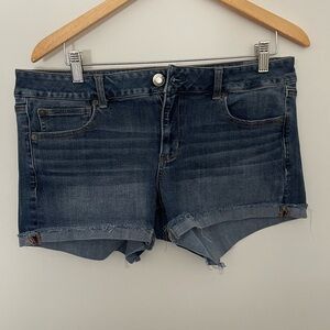 American Eagle Outfitters SZ 14 Jean Shorts Women's Cuffed Denim Dark Wash